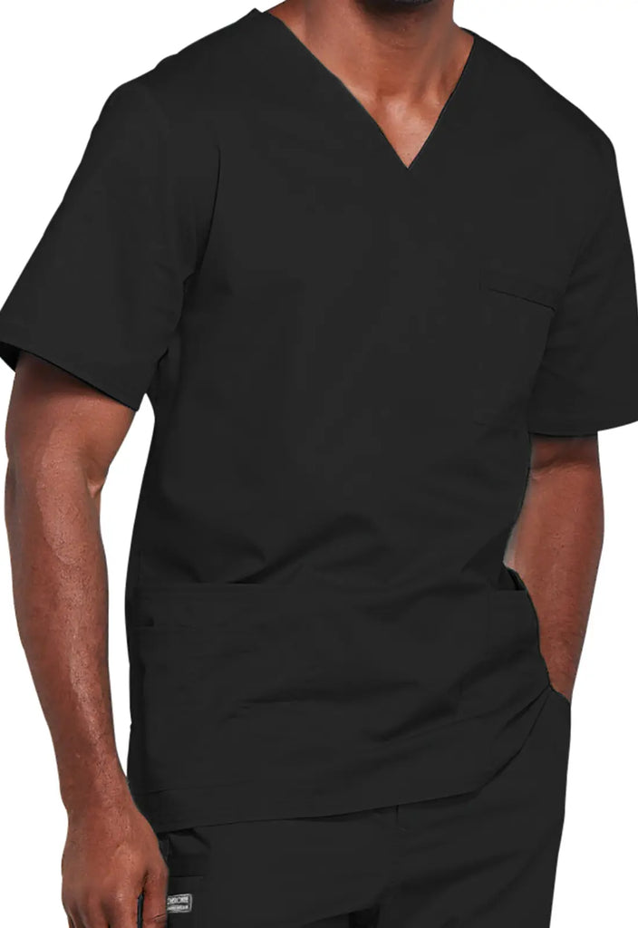 Cherokee Scrubs 4-pocket Unisex V-Neck Top Black | scrub-supply.com