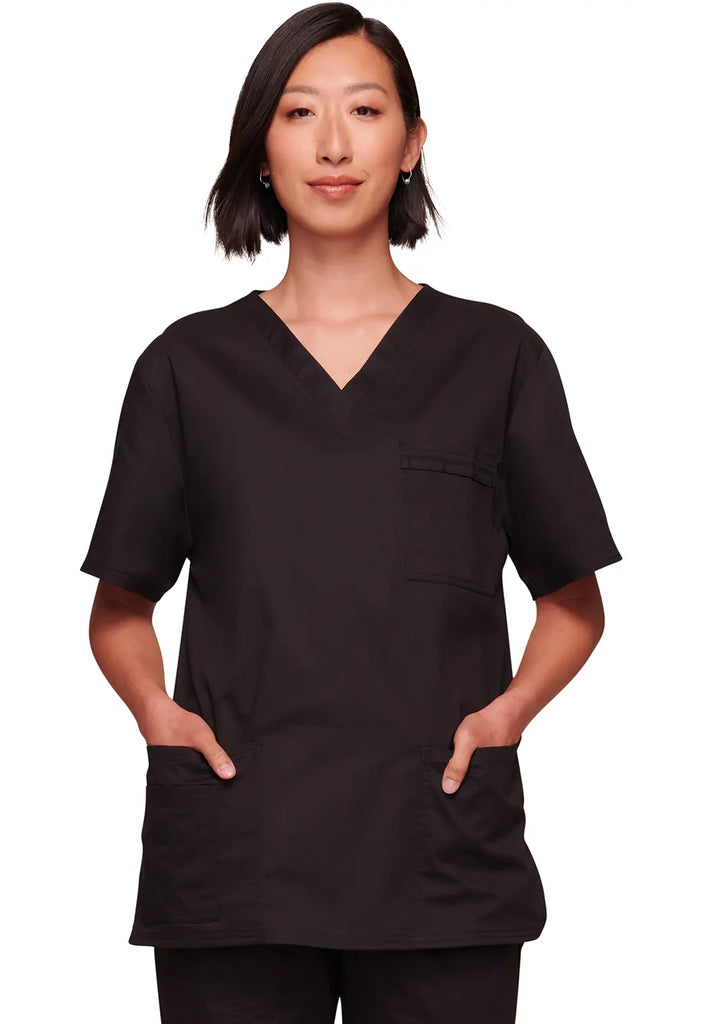 Cherokee Scrubs Unisex 4-pocket V-Neck Top Black | scrub-supply.com