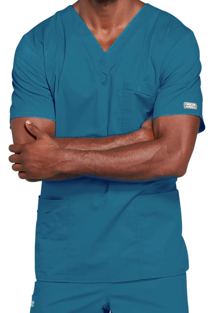 Cherokee Scrubs 4-pocket Unisex V-Neck Top Caribbean Blue | scrub-supply.com