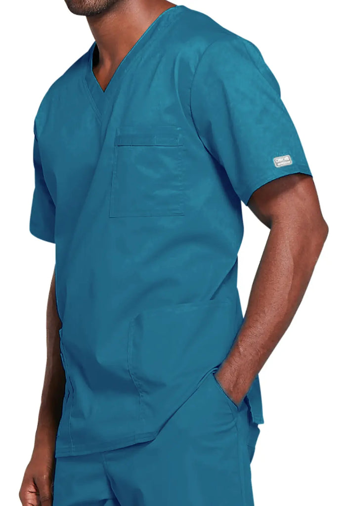 Cherokee Scrubs 4-pocket Unisex V-Neck Top Caribbean Blue | scrub-supply.com