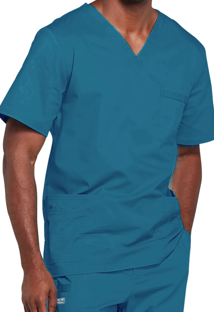 Cherokee Scrubs 4-pocket Unisex V-Neck Top Caribbean Blue | scrub-supply.com