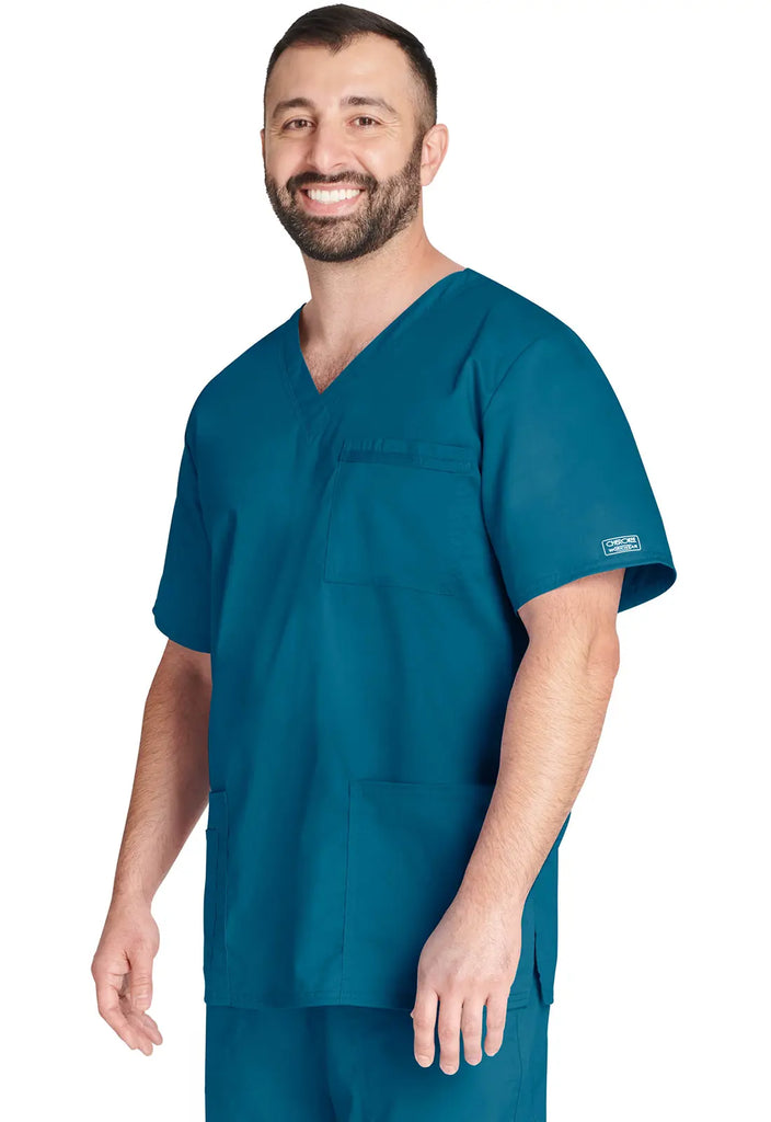 Cherokee Scrubs Unisex 4-pocket V-Neck Top Caribbean Blue | scrub-supply.com