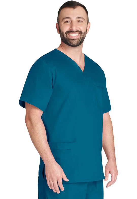 Cherokee Scrubs Unisex 4-pocket V-Neck Top Caribbean Blue | scrub-supply.com