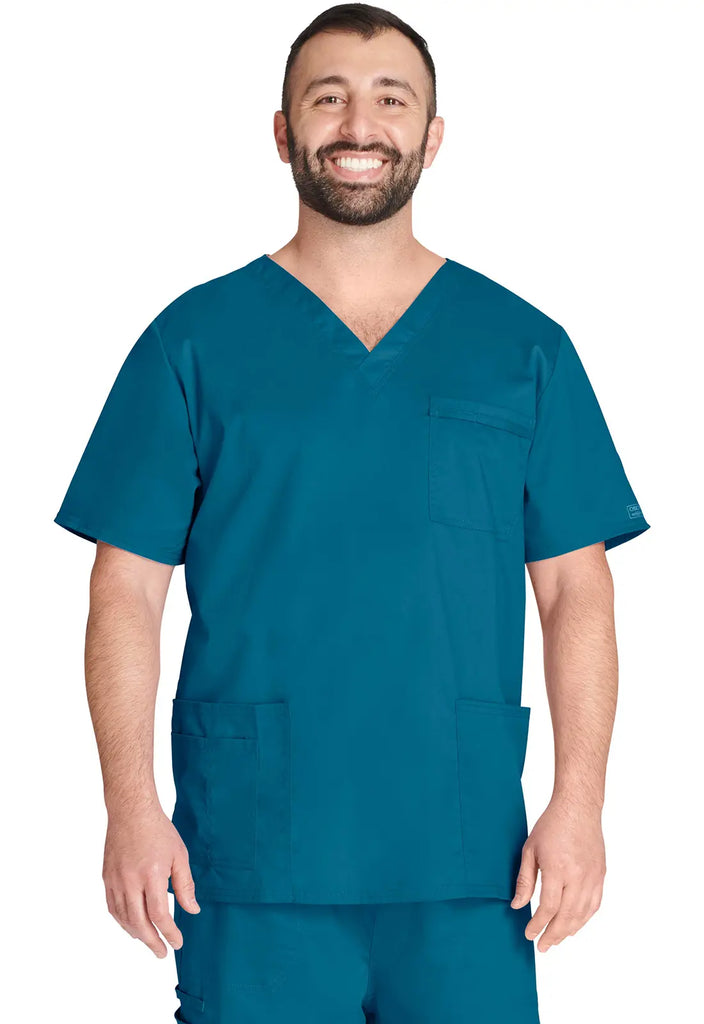 Cherokee Scrubs Unisex 4-pocket V-Neck Top Caribbean Blue | scrub-supply.com