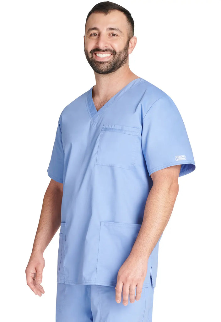 Cherokee Scrubs Unisex 4-pocket V-Neck Top Ceil Blue | scrub-supply.com