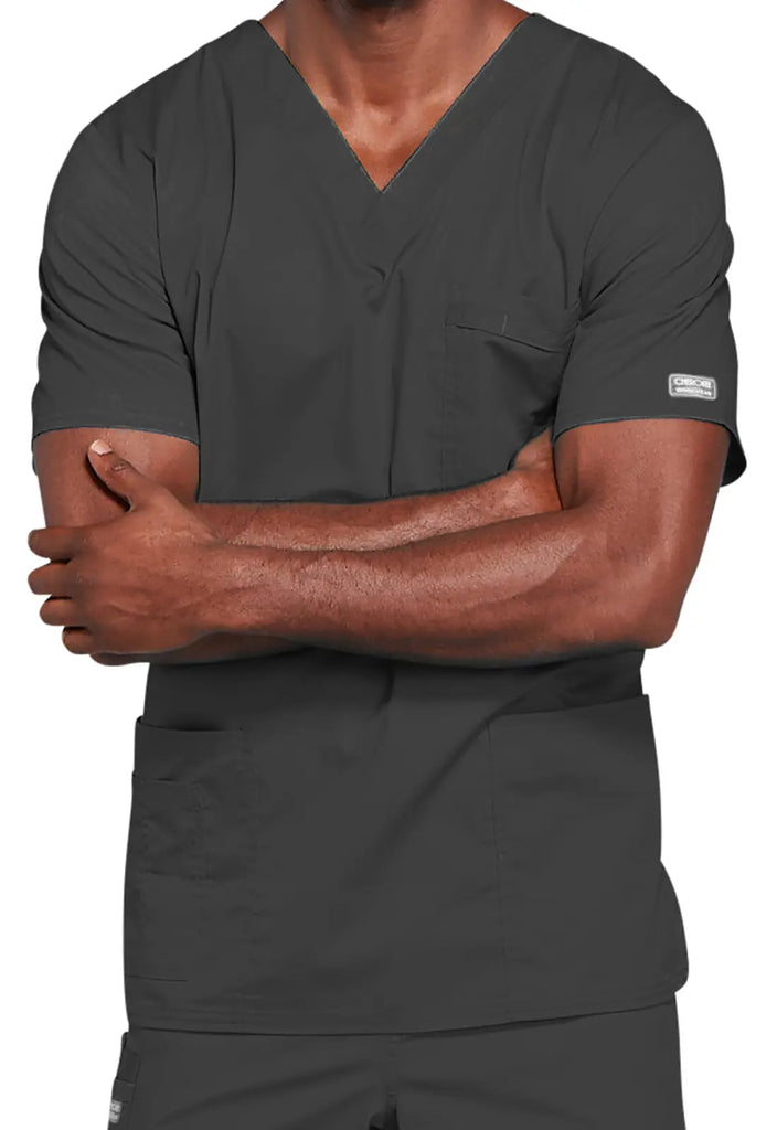 Cherokee Scrubs 4-pocket Unisex V-Neck Top Pewter | scrub-supply.com