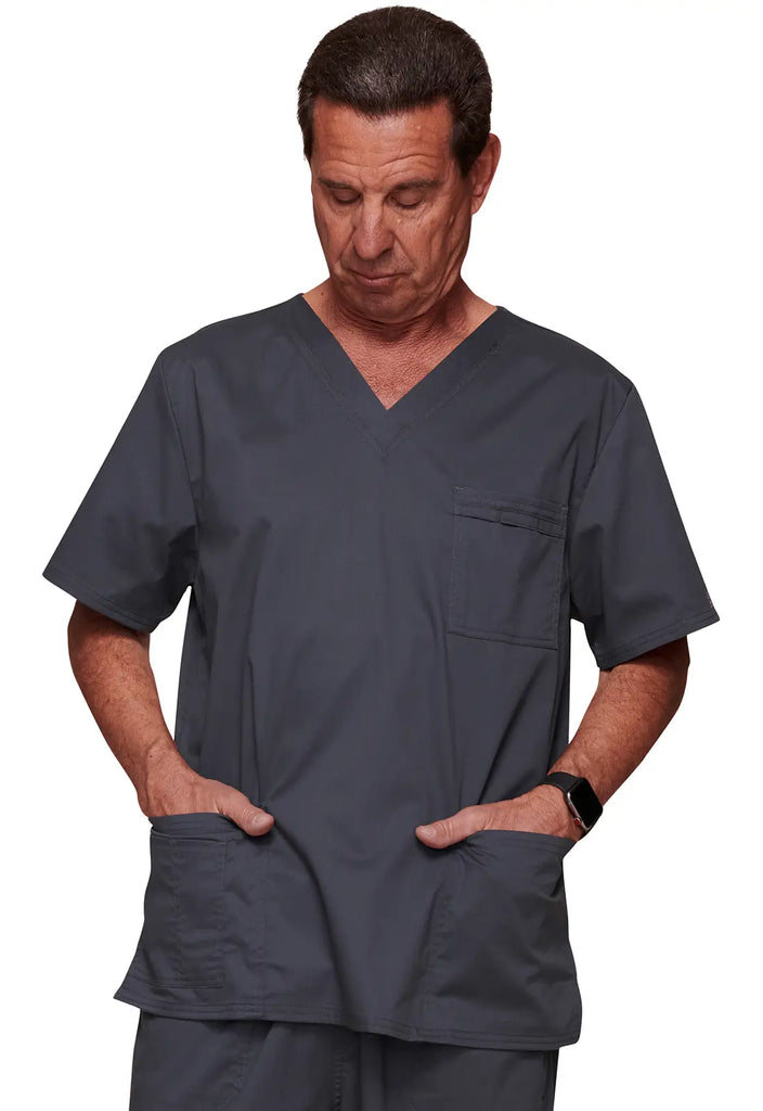 Cherokee Scrubs Unisex 4-pocket V-Neck Top Pewter | scrub-supply.com