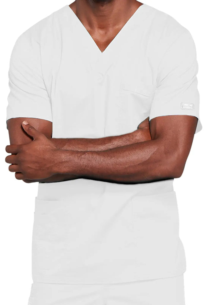 Cherokee Scrubs 4-pocket Unisex V-Neck Top White | scrub-supply.com