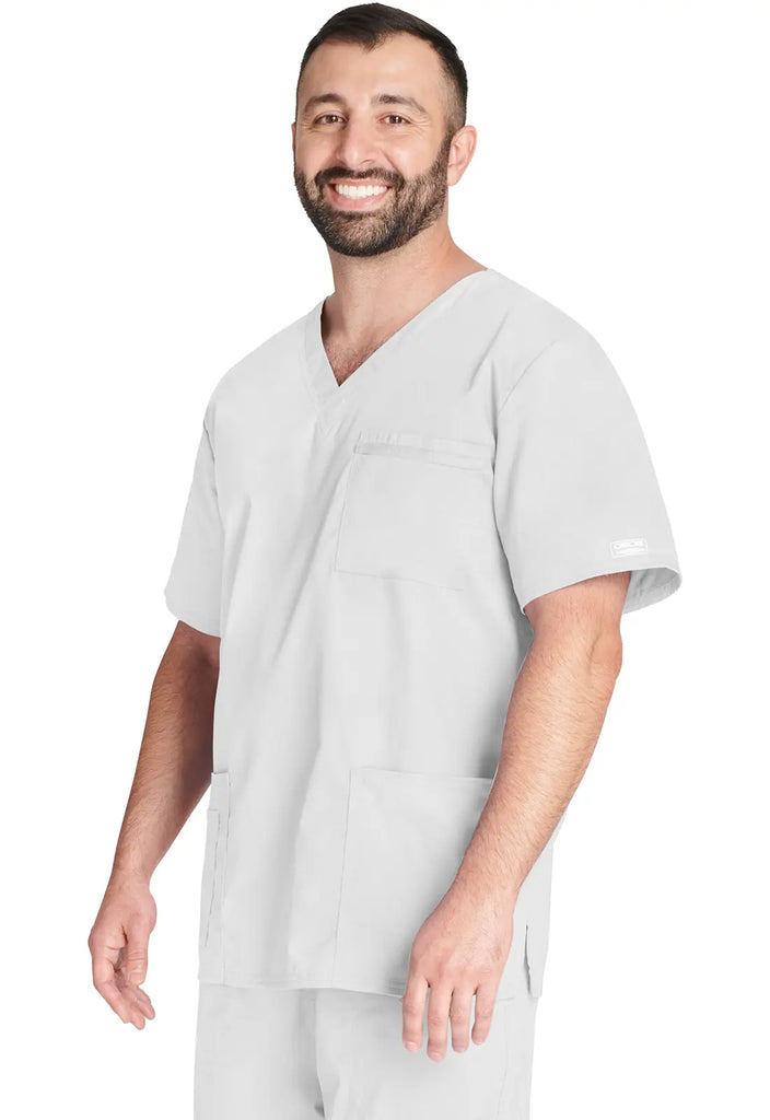 Cherokee Scrubs Unisex 4-pocket V-Neck Top White | scrub-supply.com