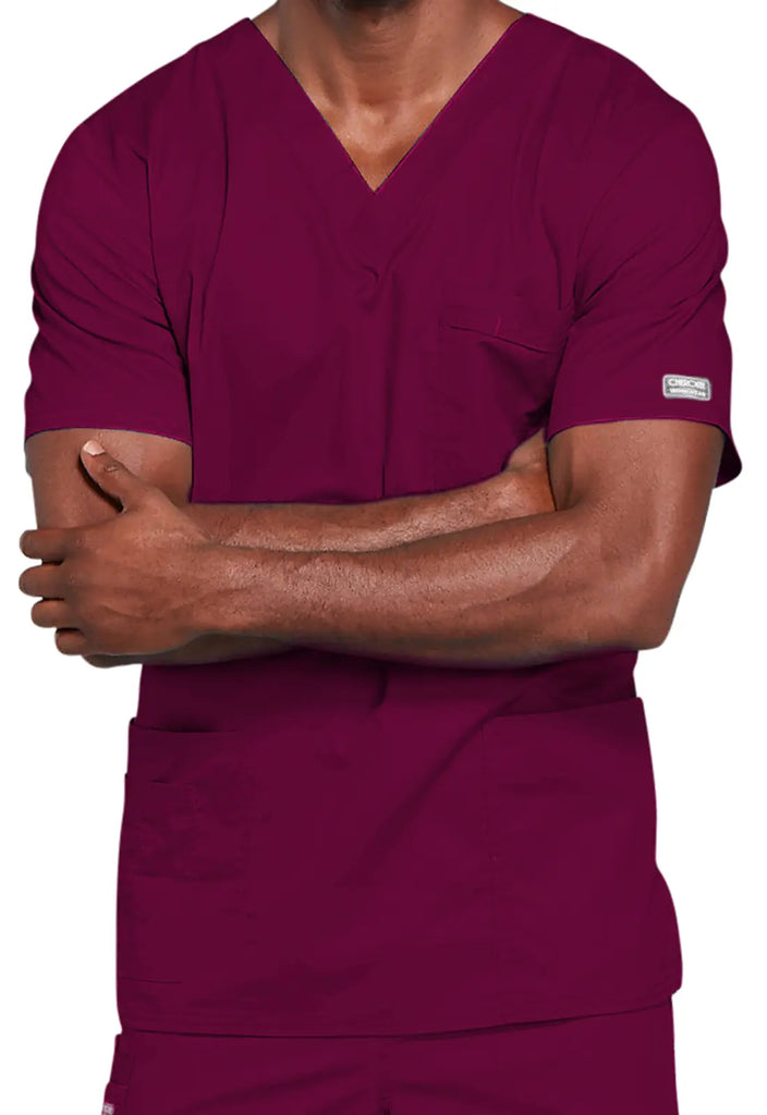 Cherokee Scrubs 4-pocket Unisex V-Neck Top Wine | scrub-supply.com