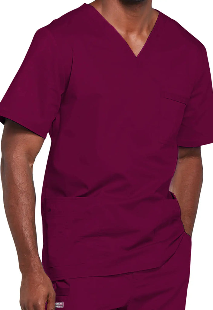 Cherokee Scrubs 4-pocket Unisex V-Neck Top Wine | scrub-supply.com