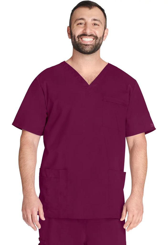 Cherokee Scrubs Unisex 4-pocket V-Neck Top Wine | scrub-supply.com