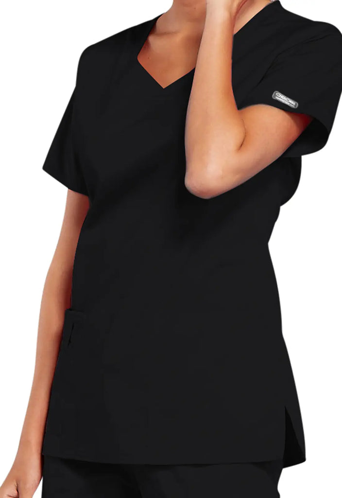 Cherokee Scrubs Stretch 3-Pocket V-Neck Top Black | scrub-supply.com