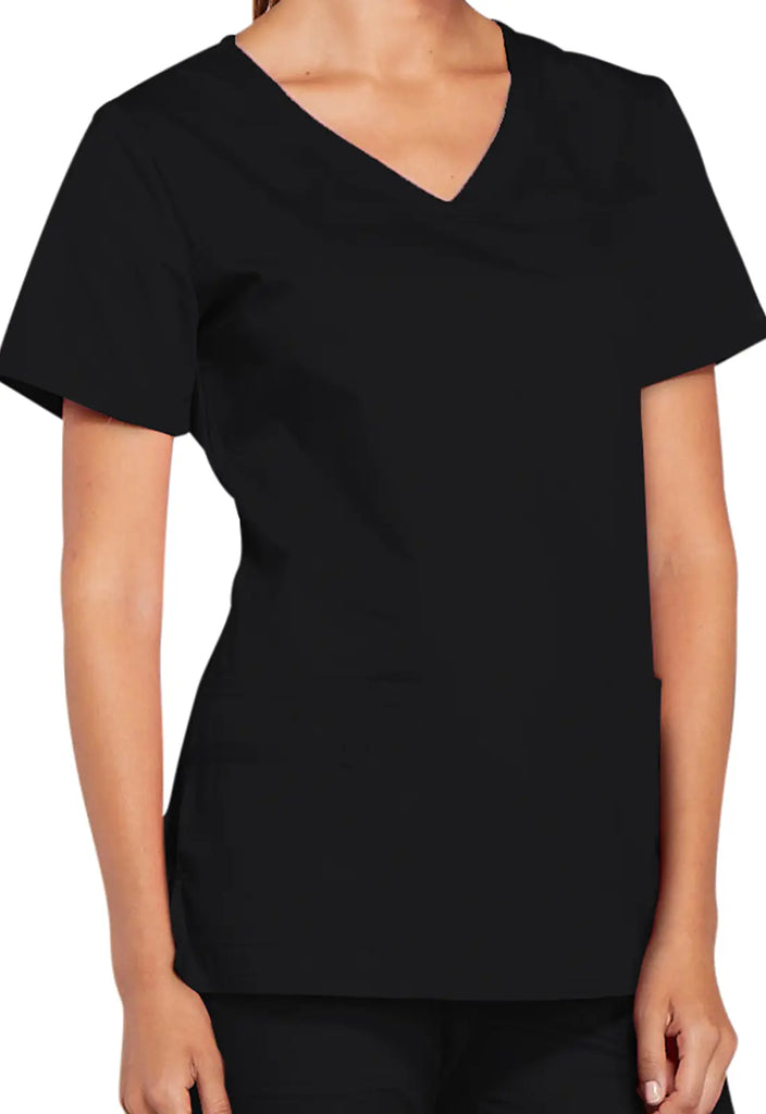 Cherokee Scrubs Stretch 3-Pocket V-Neck Top Black | scrub-supply.com