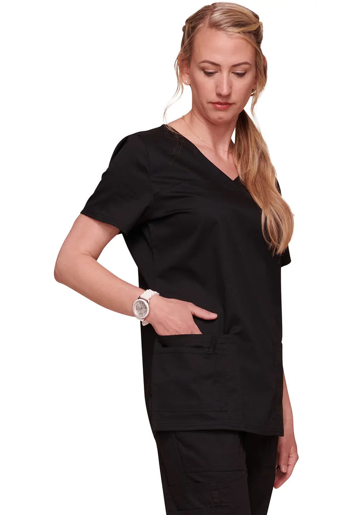 Cherokee Scrubs Women's Stretch 3-Pocket V-Neck Top Black | scrub-supply.com