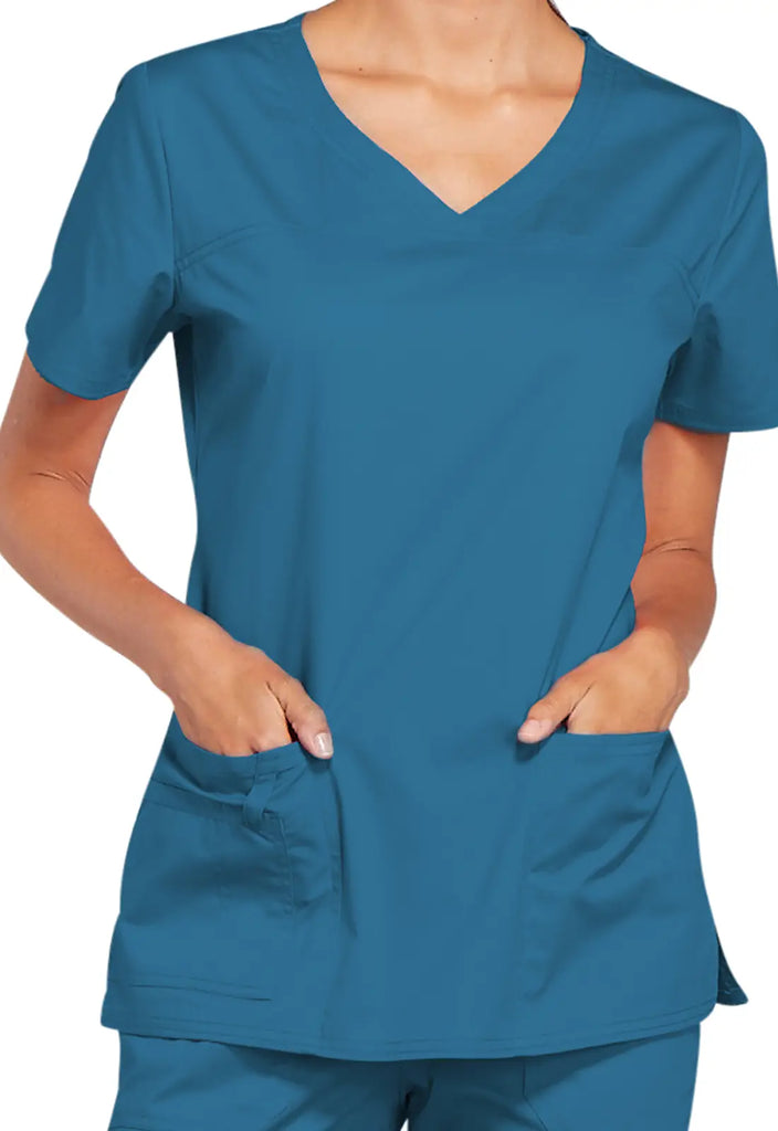 Cherokee Scrubs Stretch 3-Pocket V-Neck Top Caribbean Blue | scrub-supply.com