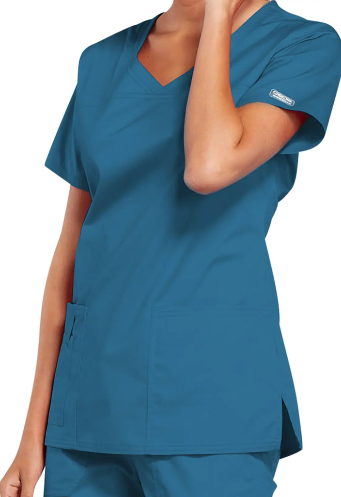 Cherokee Scrubs Stretch 3-Pocket V-Neck Top Caribbean Blue | scrub-supply.com