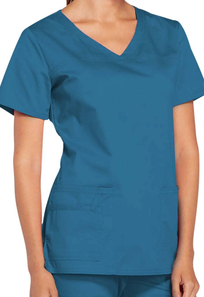 Cherokee Scrubs Stretch 3-Pocket V-Neck Top Caribbean Blue | scrub-supply.com