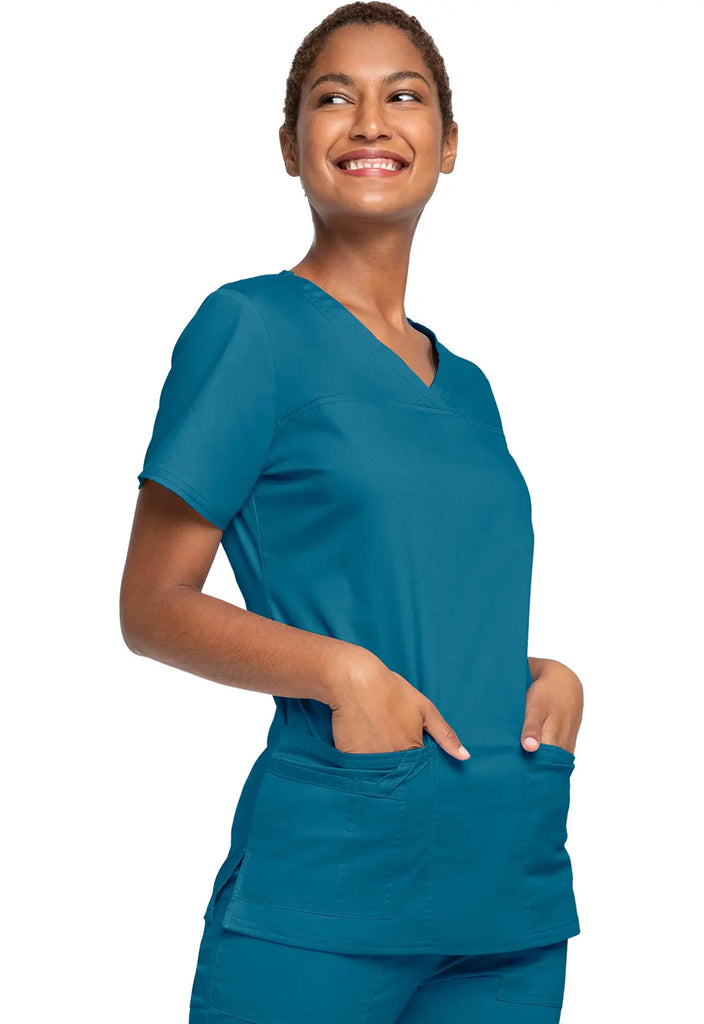 Cherokee Scrubs Women's Stretch 3-Pocket V-Neck Top Caribbean Blue | scrub-supply.com