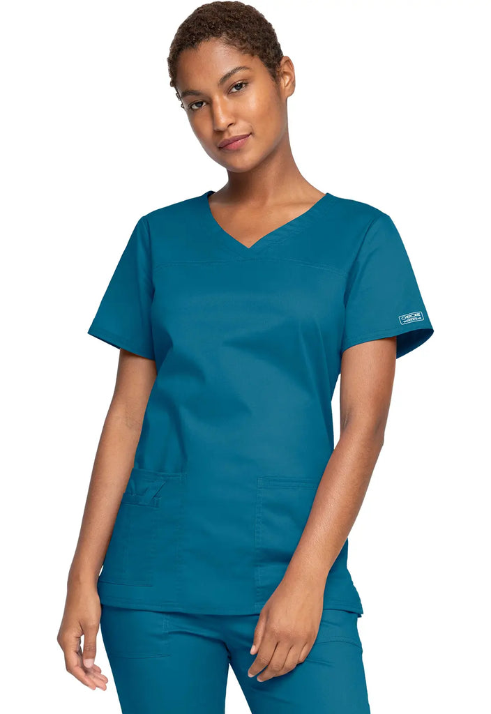 Cherokee Scrubs Women's Stretch 3-Pocket V-Neck Top Caribbean Blue | scrub-supply.com