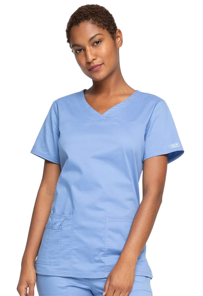 Cherokee Scrubs Stretch 3-Pocket V-Neck Top Ceil Blue | scrub-supply.com