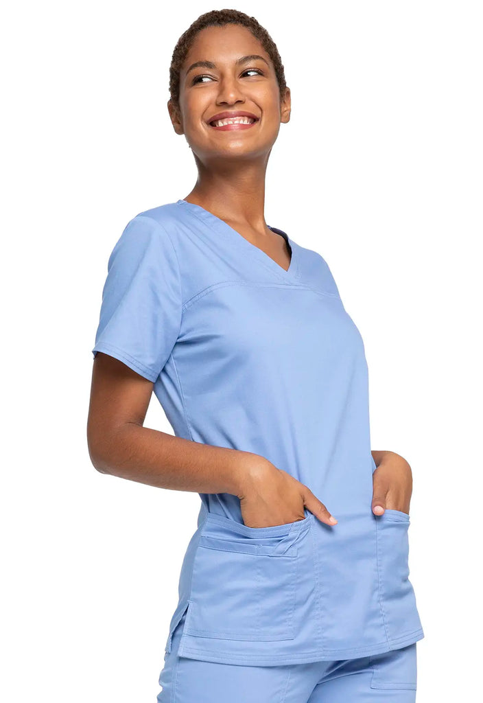 Cherokee Scrubs Stretch 3-Pocket V-Neck Top Ceil Blue | scrub-supply.com