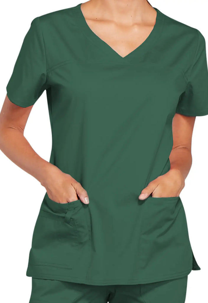 Cherokee Scrubs Stretch 3-Pocket V-Neck Top Hunter Green | scrub-supply.com