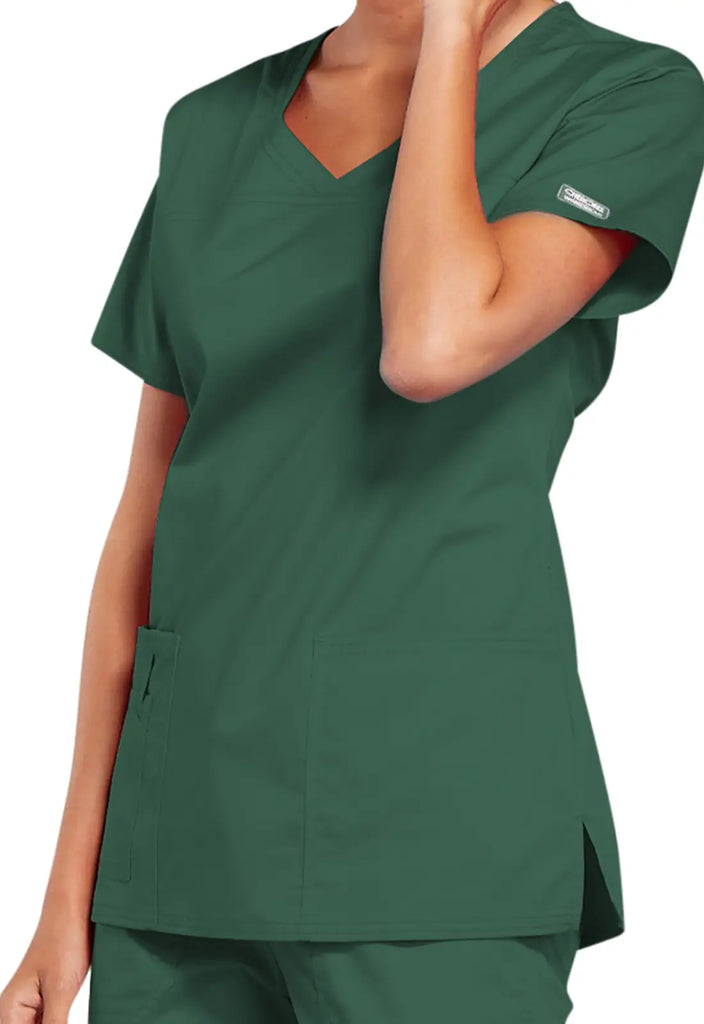 Cherokee Scrubs Stretch 3-Pocket V-Neck Top Hunter Green | scrub-supply.com