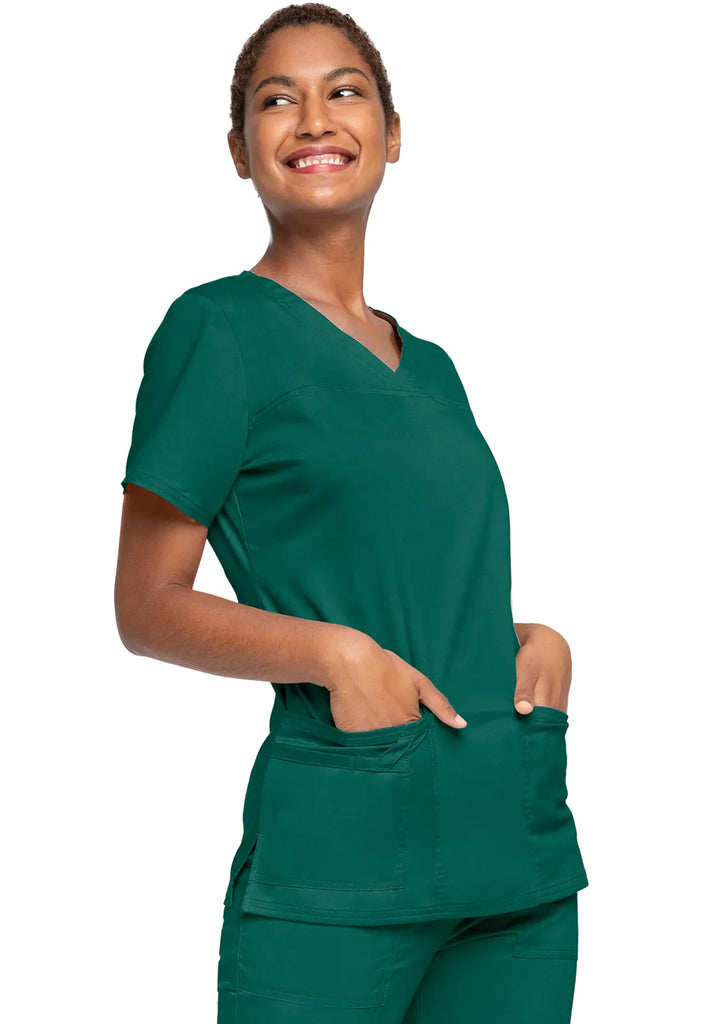 Cherokee Scrubs Women's Stretch 3-Pocket V-Neck Top Hunter Green | scrub-supply.com