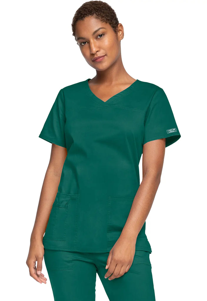 Cherokee Scrubs Women's Stretch 3-Pocket V-Neck Top Hunter Green | scrub-supply.com