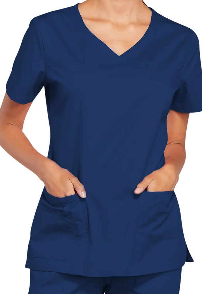 Cherokee Scrubs Stretch 3-Pocket V-Neck Top Navy | scrub-supply.com