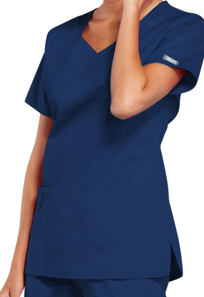 Cherokee Scrubs Stretch 3-Pocket V-Neck Top Navy | scrub-supply.com