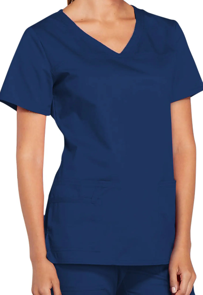 Cherokee Scrubs Stretch 3-Pocket V-Neck Top Navy | scrub-supply.com