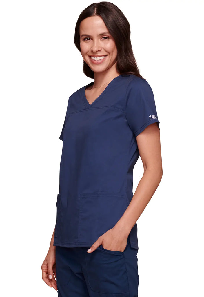 Cherokee Scrubs Women's Stretch 3-Pocket V-Neck Top Navy | scrub-supply.com