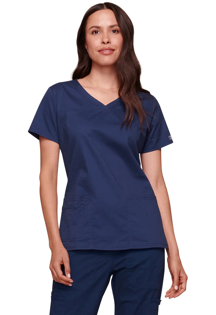 Cherokee Scrubs Women's Stretch 3-Pocket V-Neck Top Navy | scrub-supply.com