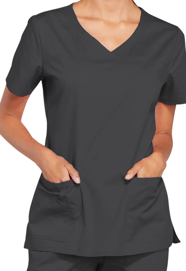 Cherokee Scrubs Stretch 3-Pocket V-Neck Top Pewter | scrub-supply.com