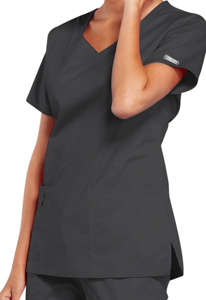 Cherokee Scrubs Stretch 3-Pocket V-Neck Top Pewter | scrub-supply.com