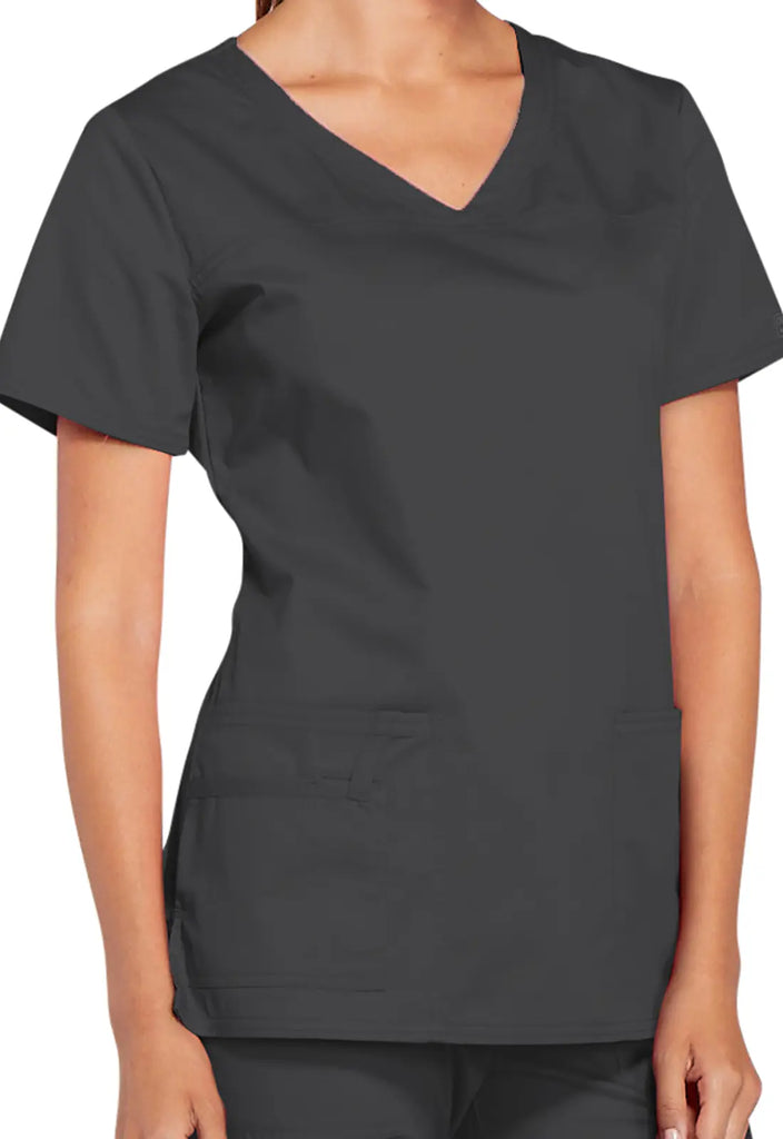 Cherokee Scrubs Stretch 3-Pocket V-Neck Top Pewter | scrub-supply.com