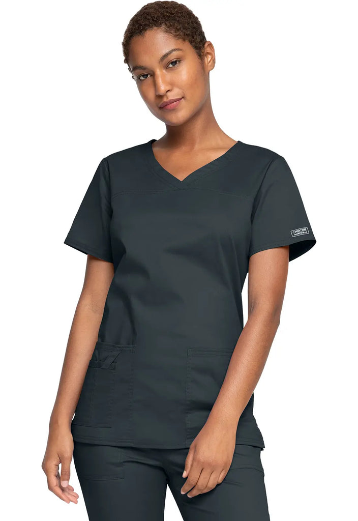 Cherokee Scrubs Women's Stretch 3-Pocket V-Neck Top Pewter | scrub-supply.com