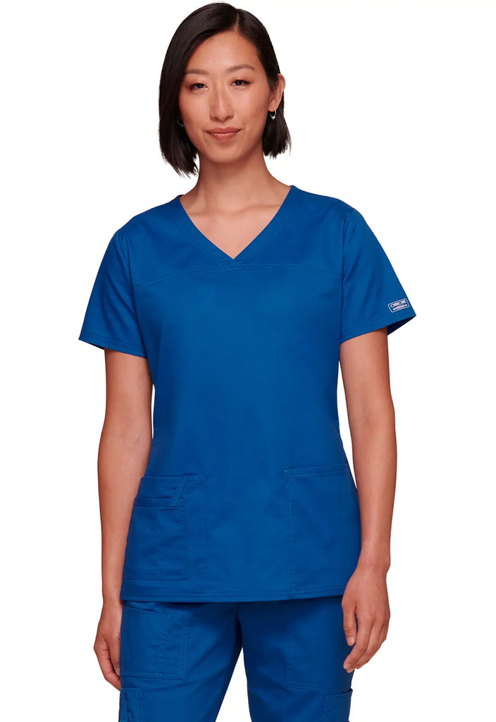 Cherokee Scrubs Women's Stretch 3-Pocket V-Neck Top Royal Blue | scrub-supply.com