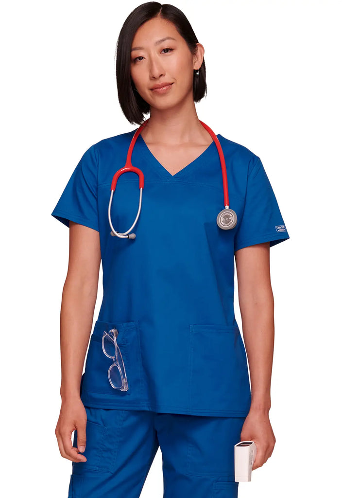 Cherokee Scrubs Women's Stretch 3-Pocket V-Neck Top Royal Blue | scrub-supply.com