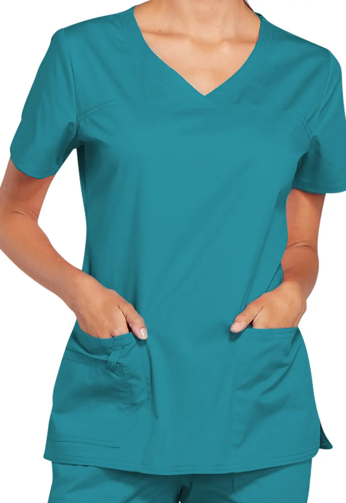 Cherokee Scrubs Stretch 3-Pocket V-Neck Top Teal | scrub-supply.com