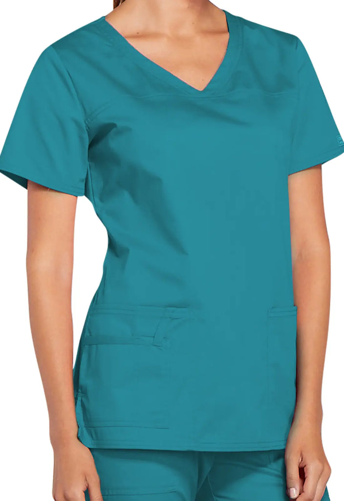 Cherokee Scrubs Stretch 3-Pocket V-Neck Top Teal | scrub-supply.com