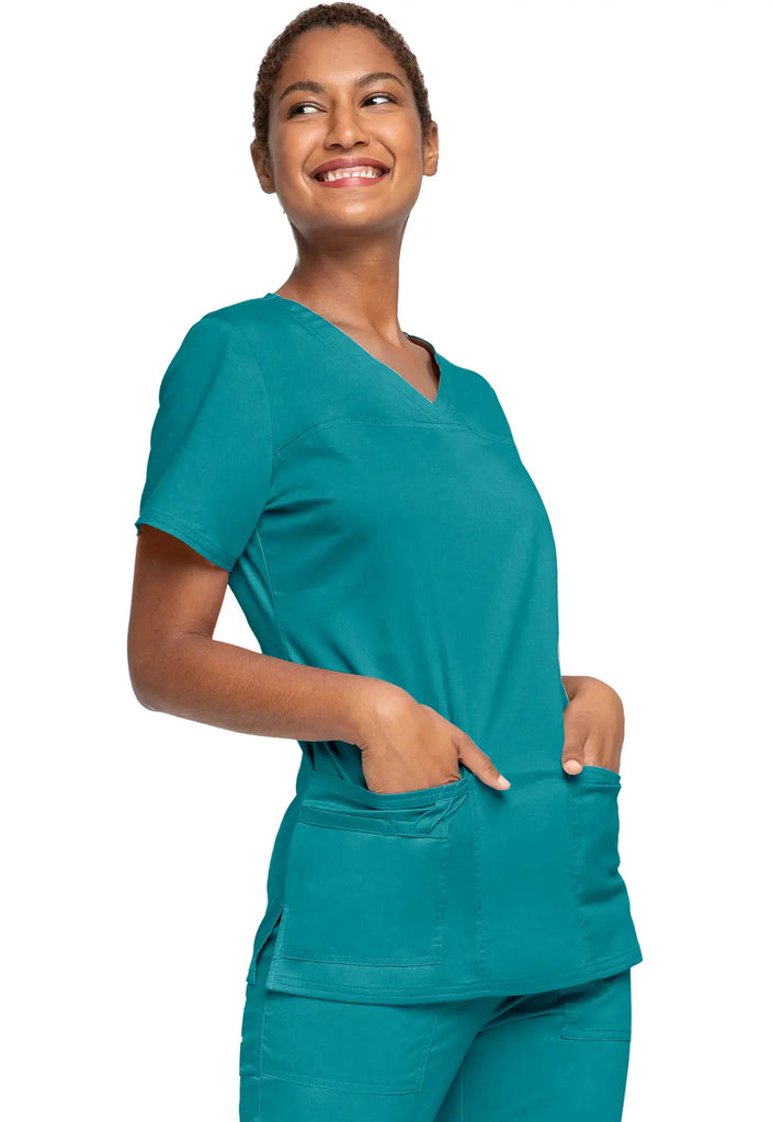 Cherokee Scrubs Women's Stretch 3-Pocket V-Neck Top Teal | scrub-supply.com