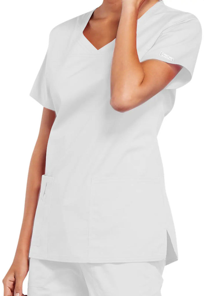 Cherokee Scrubs Stretch 3-Pocket V-Neck Top White | scrub-supply.com