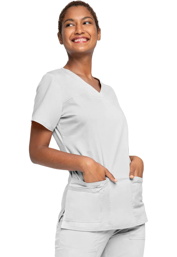 Cherokee Scrubs Women's Stretch 3-Pocket V-Neck Top White | scrub-supply.com