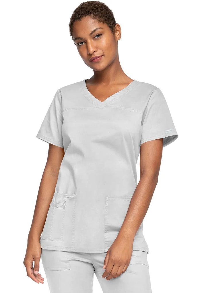 Cherokee Scrubs Women's Stretch 3-Pocket V-Neck Top White | scrub-supply.com