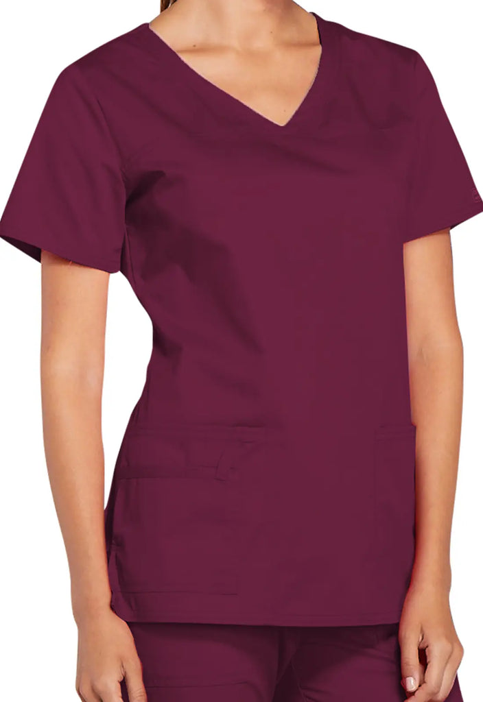 Cherokee Scrubs Stretch 3-Pocket V-Neck Top Wine | scrub-supply.com