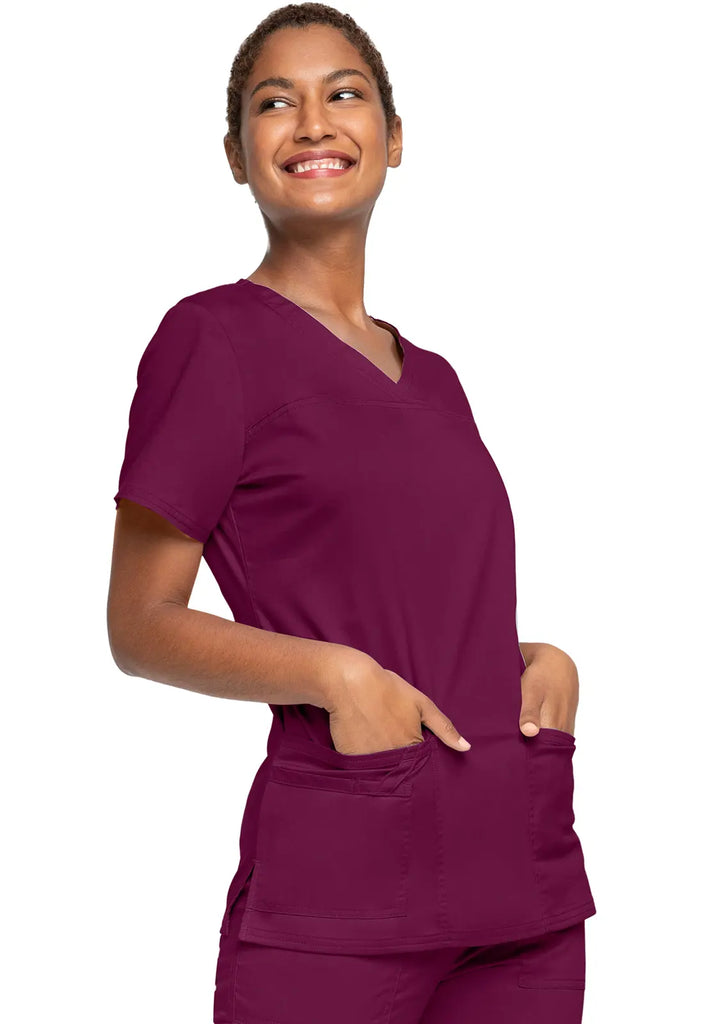 Cherokee Scrubs Women's Stretch 3-Pocket V-Neck Top Wine | scrub-supply.com