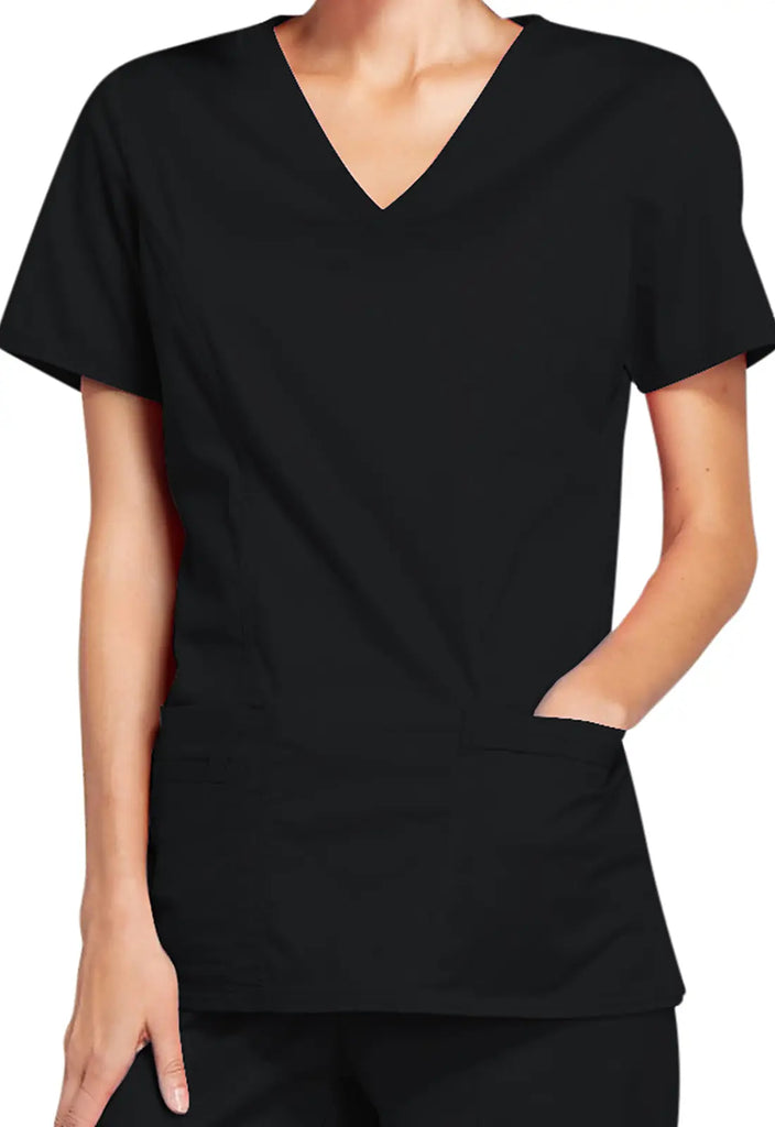 Cherokee Scrubs Stretch Mock Wrap Top Black | scrub-supply.com